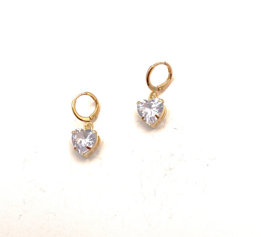Clear heart huggie earrings